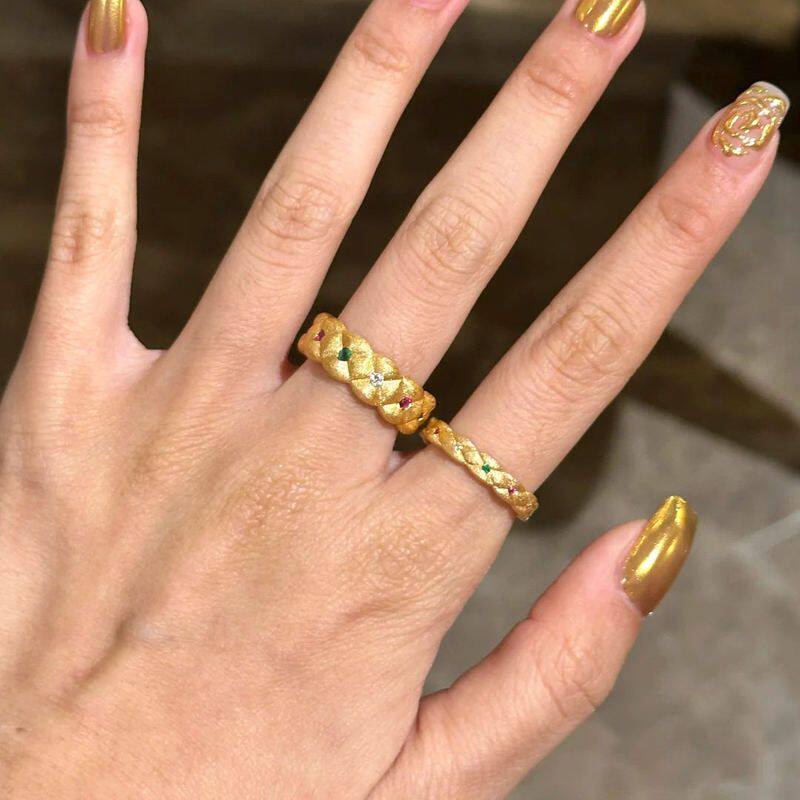 拉丝时髦菱格戒指戒风麻花女高级感食指轻奢锆石老钱手饰法式复古