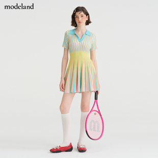 elizac撞色弹性针织连衣裙复古POLO网球服运动连衣裙
