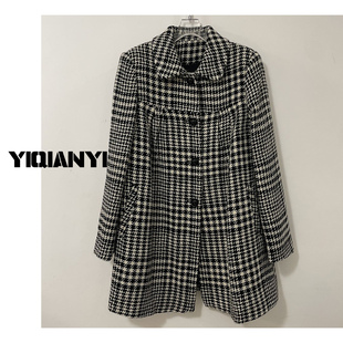 折扣2026年秋冬新款单排扣威尔士羊毛千鸟格毛呢大衣亲王外套