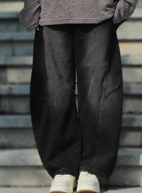 牧游昏昏美式复古宽松弯刀牛仔裤水洗做旧休闲男女潮
