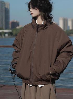 牧游昏昏日系冬季美拉德竖条纹棉衣男女复古百搭面包服棉袄外套潮