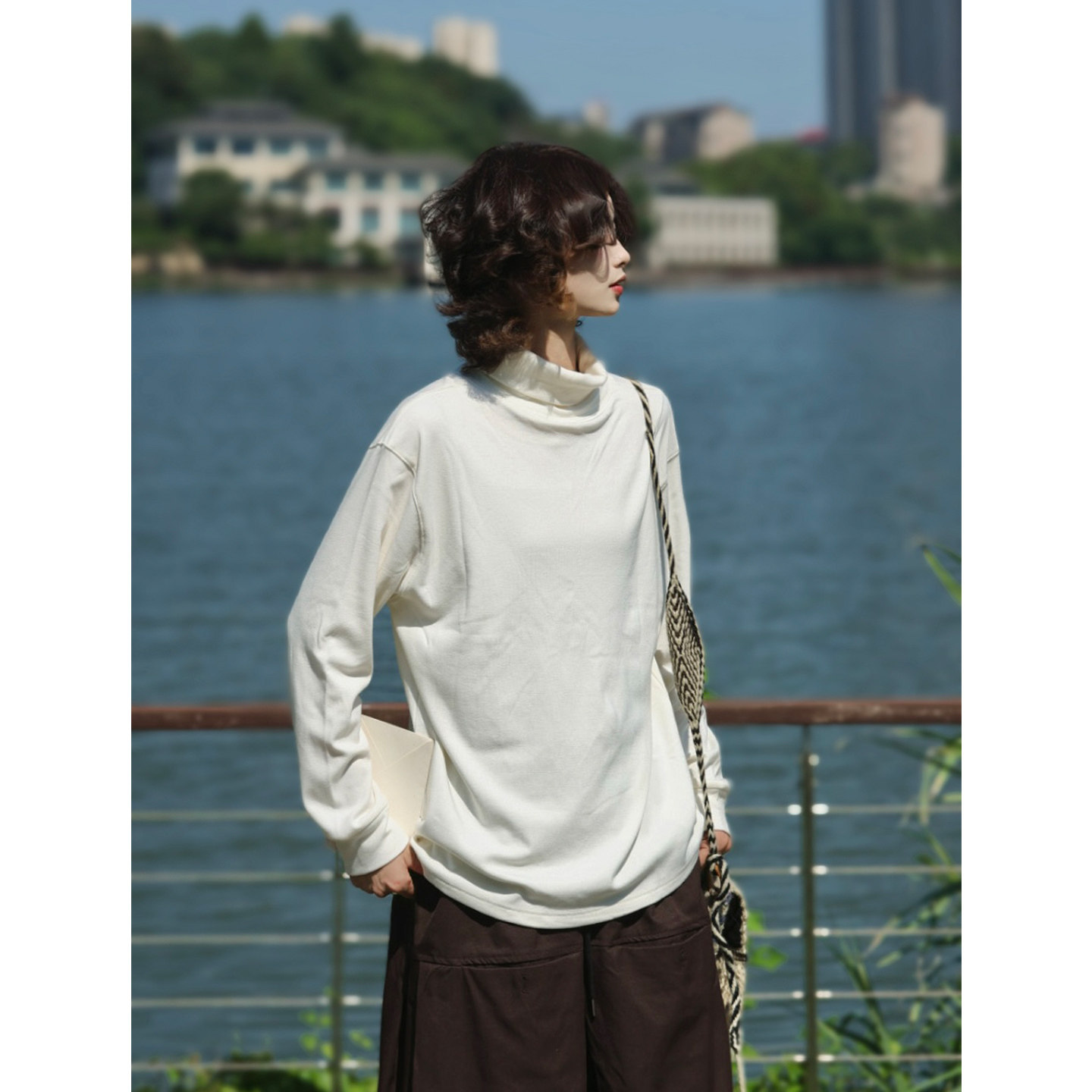 牧游昏昏 日系复古纯色高领套头卫衣男女宽松百搭长袖打底衫上衣