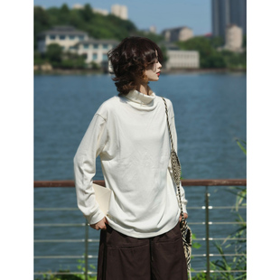 牧游昏昏 日系复古纯色高领套头卫衣男女宽松百搭长袖打底衫上衣