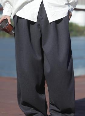 牧游昏昏秋冬毛呢宽松休闲长裤日系加厚垂感百搭西裤直筒长裤男潮