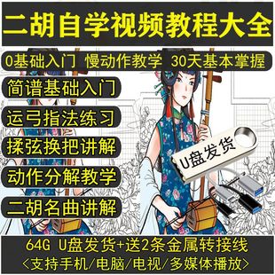 二胡名师视频自学教程u盘零基础新手初学入门中老年学习伴奏全集