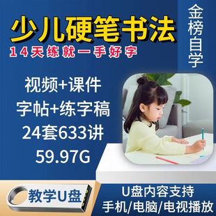 小学生初中生少儿硬笔书法楷书行书字帖课件练字入门视频U盘教程