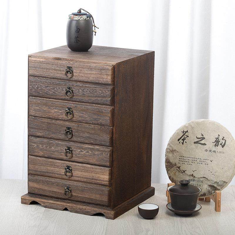 普洱茶盒实木桌面收纳盒分茶盘多层抽屉包装盒茶饼盒木盒收纳整理