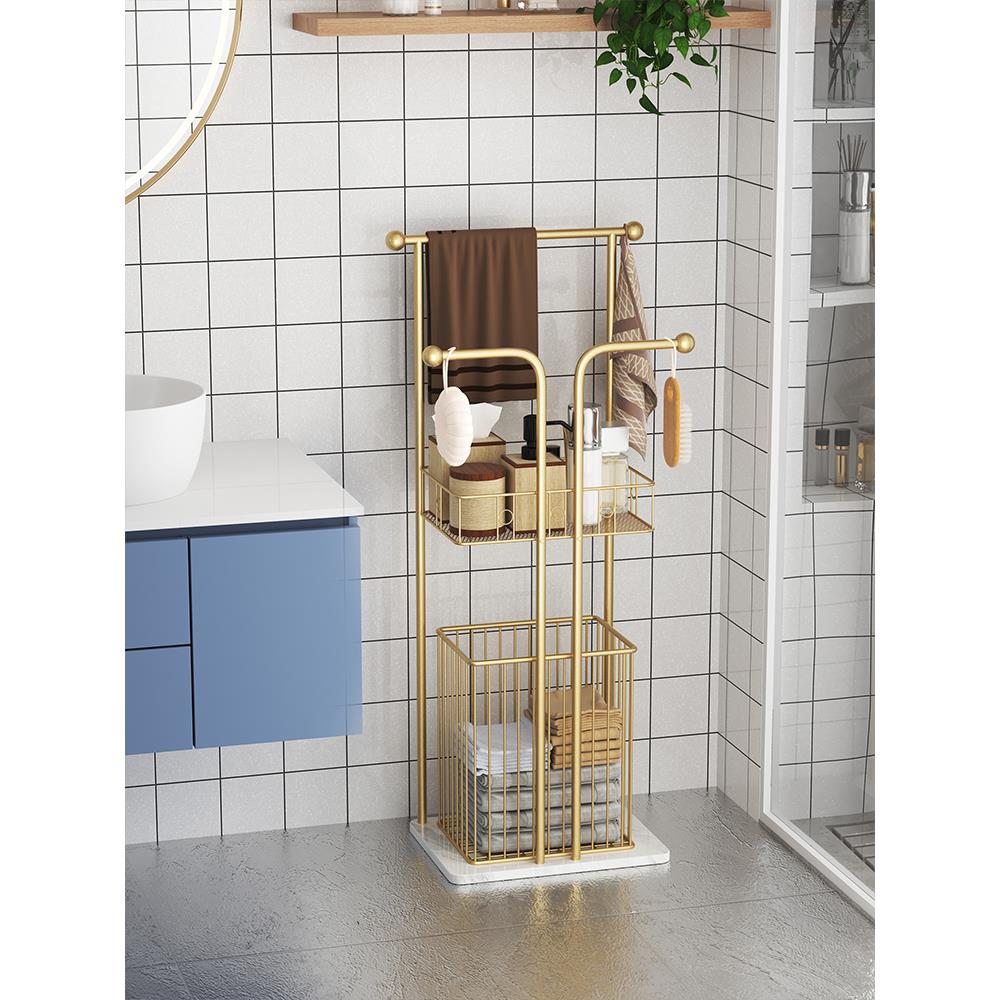 铁艺卫生间浴室浴缸边置物架落地轻奢岩板浴巾毛巾收纳架子脏衣篮