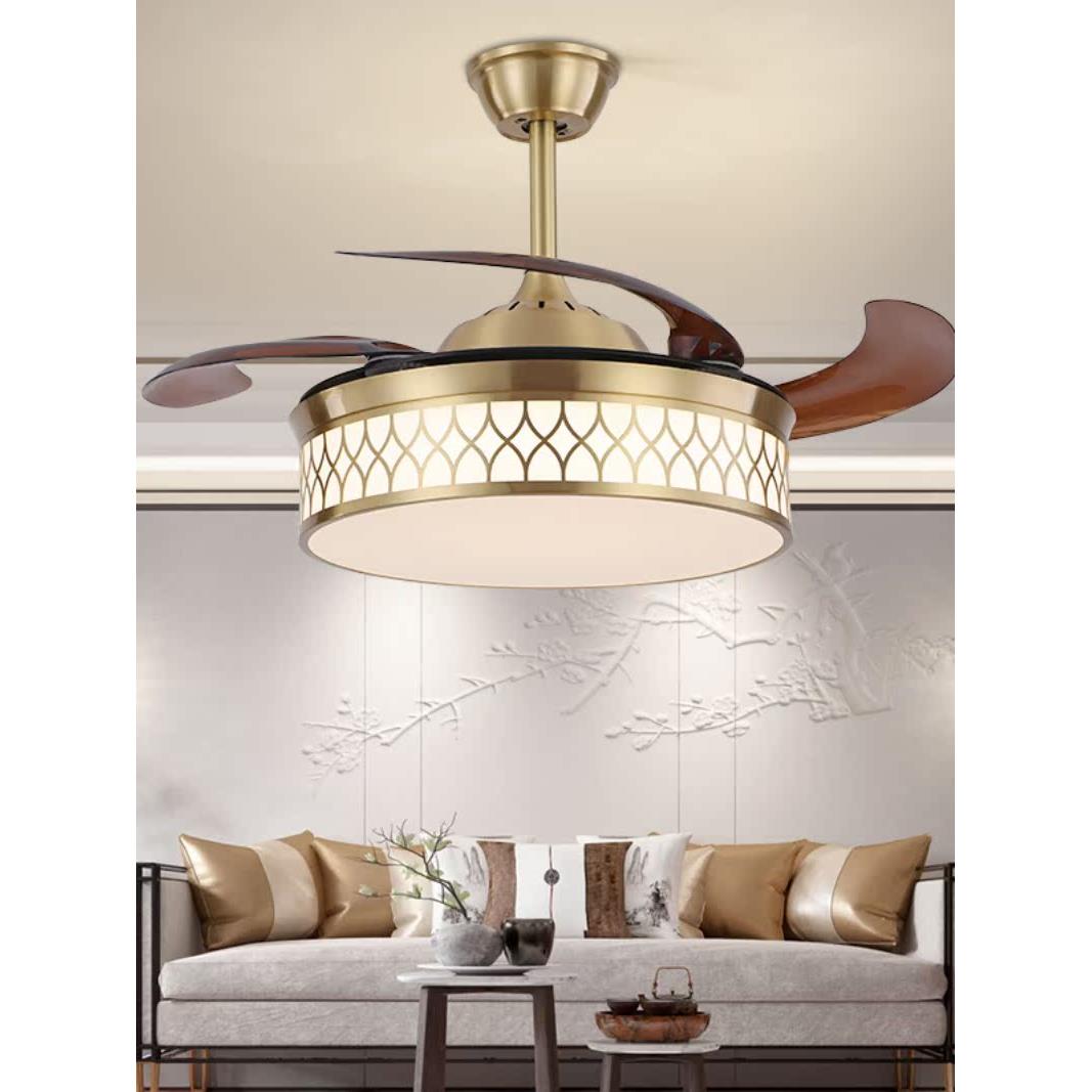 新中式隐形风扇灯全铜餐厅吊扇灯客厅灯具卧室带电扇风扇吊灯新款