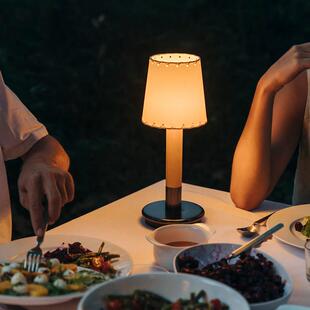 西班牙创意覆古怀旧充电式台灯饭厅床头氛围感布艺小夜灯触摸调光