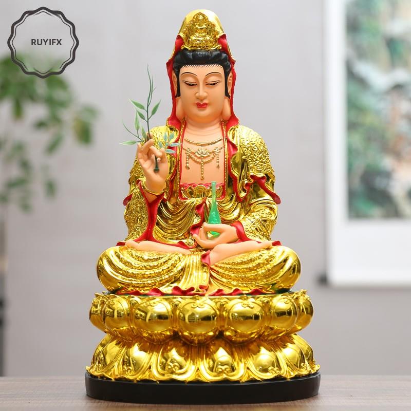 家用佛像树脂玻璃钢佛像 鎏金观音 彩绘观世音菩萨 观音神像