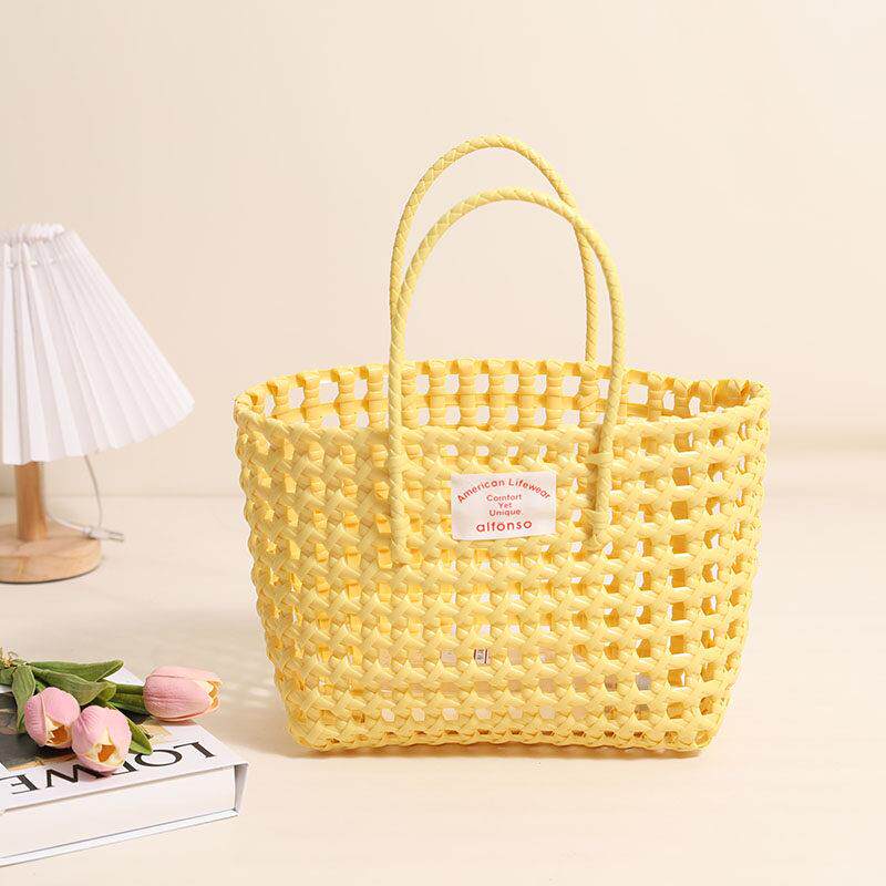 手工编织篮子手提包塑料镂空水果购物菜篮野餐收纳筐沙滩度假海边