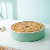 休闲陶瓷茶盘储水盘圆形青瓷简易办公茶具茶船直径25.5厘米竹托盘