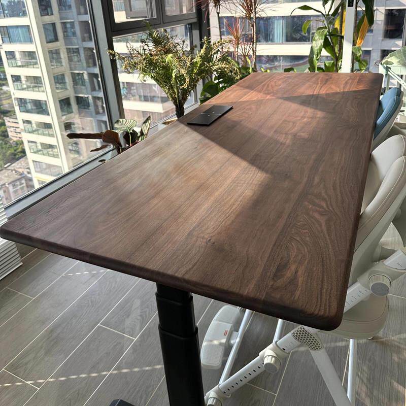 家用可升降桌实木电动书桌电脑桌黑胡桃木学习桌长工作台智能升降