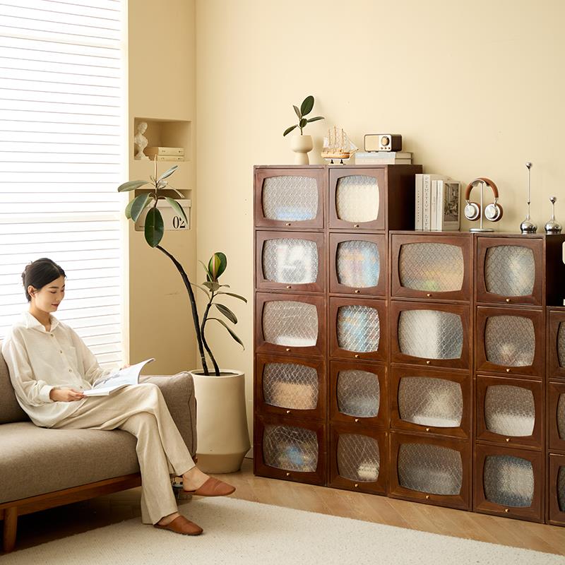 实木客厅五斗柜房间落地储物边柜防尘收纳柜置物夹缝书柜组合立柜