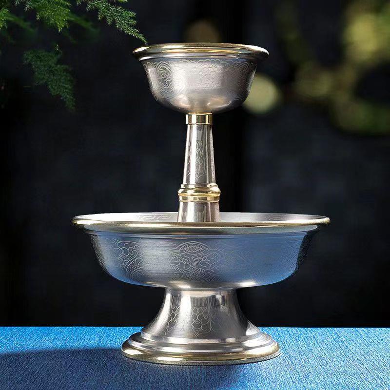 供护法杯仿尼泊尔纯铜藏式八吉祥雕花密宗佛前供奉摆件佛前圣水杯