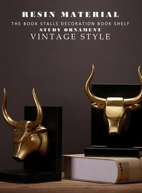 创意简欧金色牛头书立书靠书夹树脂书档家居饰品室内书房装饰摆件