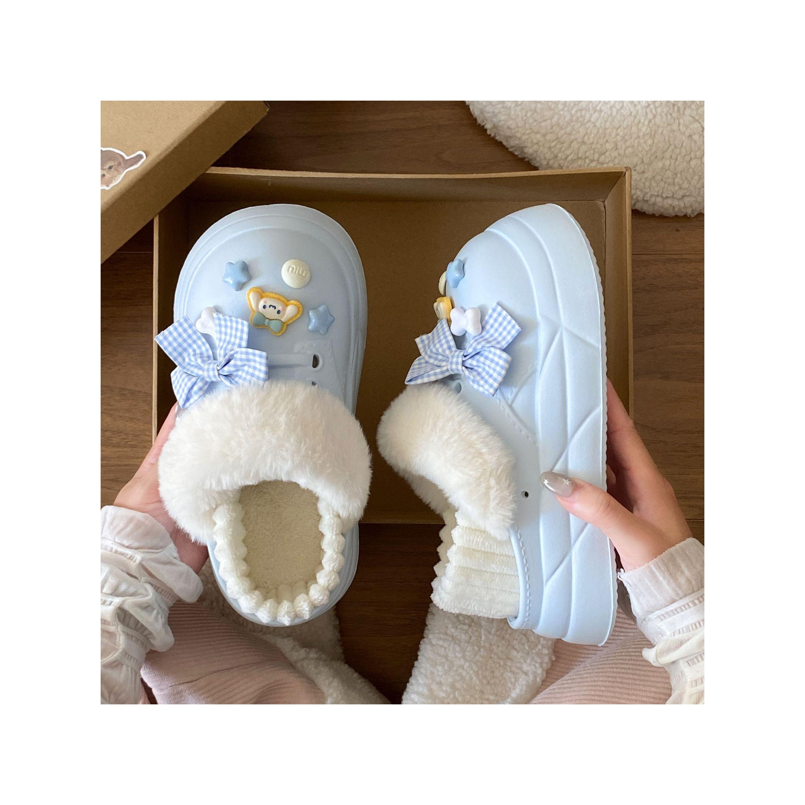 学生宿舍款情侣居家可外穿eva冬季室内毛绒绒防滑棉拖鞋女保暖鞋