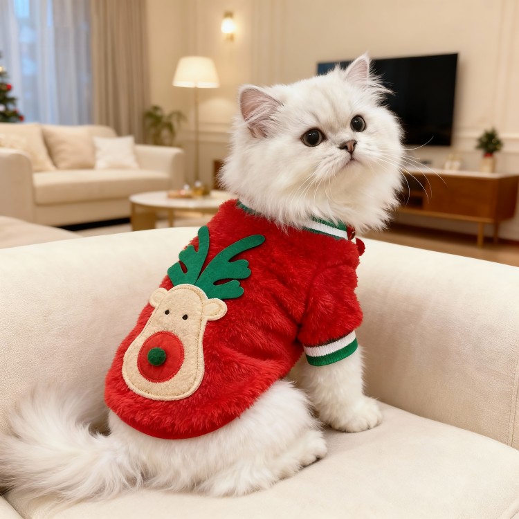 猫咪衣服秋冬款圣诞麋鹿卫衣加绒保暖布偶蓝猫金渐层狗狗衣服冬季