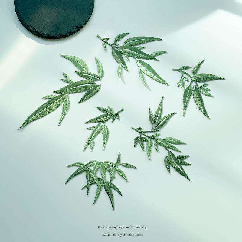 夏季薄款补丁贴竹子刺绣布贴中国风汉服背胶熨烫DIY手工装饰绣片