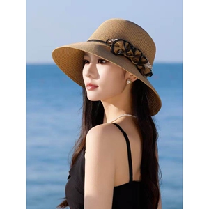 赫本风草帽女2026夏款大檐海边遮太阳防晒时尚优雅渔夫帽子可折叠