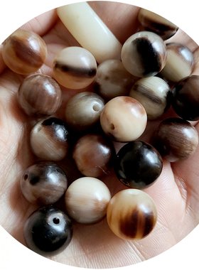 天然真品牛角手串散珠diy佛珠手链饰品单颗文玩圆珠菩提念珠配饰