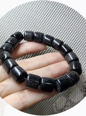 真品桶黑牛角手串佛珠手链文玩念珠12-14mm饰品单圈盘玩手持饰品