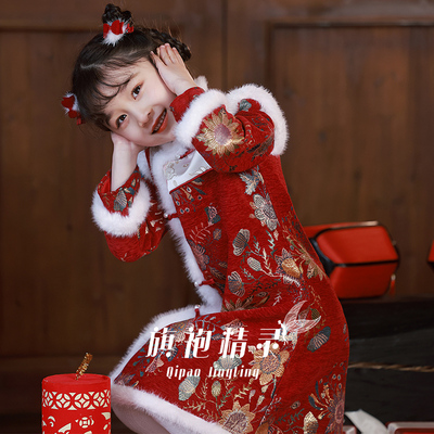 女童旗袍红色国风新年拜年服女宝