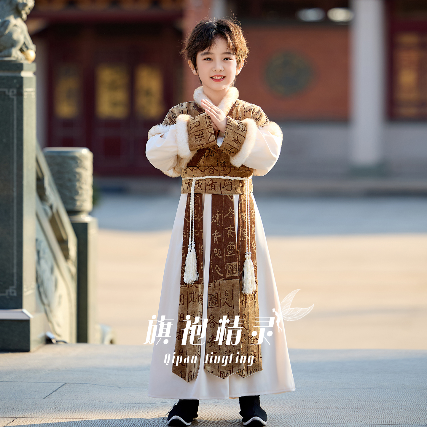 男童汉服冬加厚帅气古装国学服