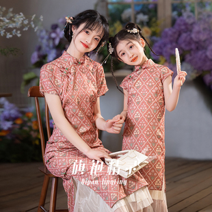 国风亲子装母女旗袍女童2025新款秋季短袖薄款儿童新中式女孩童装