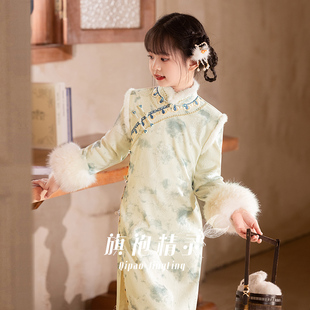 儿童旗袍女童加厚冬装长袖新中式连衣裙国风小女孩童装女大童冬季