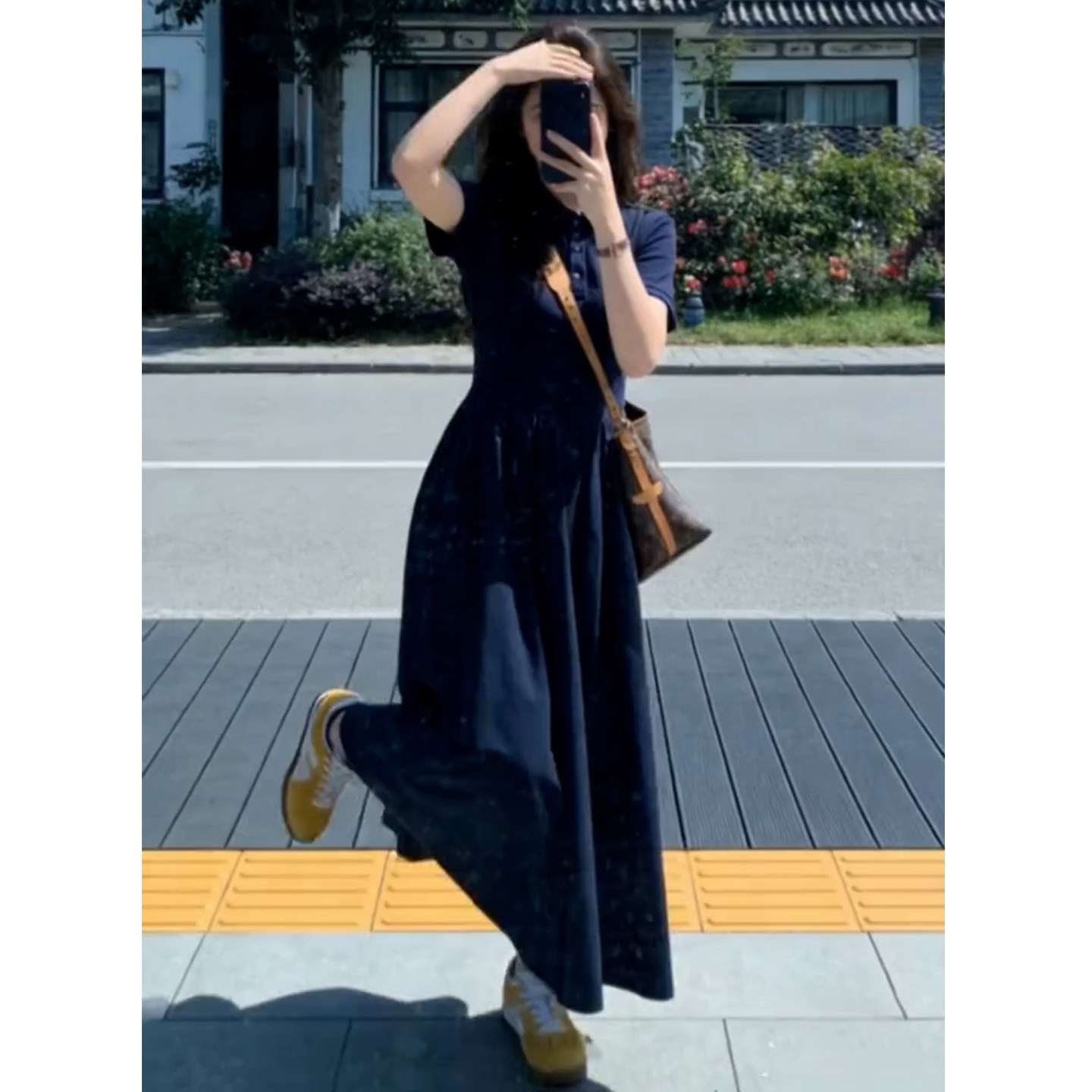 2026新款气质显瘦蓝色短袖polo领连衣裙子女夏季今年流行爆款长裙
