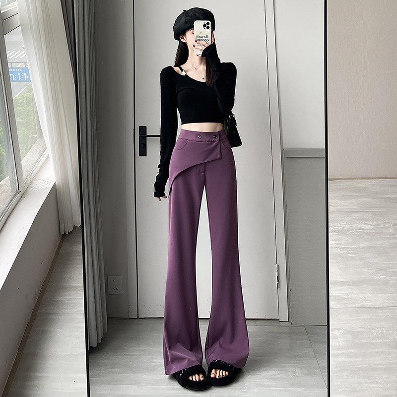 假两件黑色阔腿西装裤女春季设计感显瘦屁帘裙裤直筒喇叭裤女