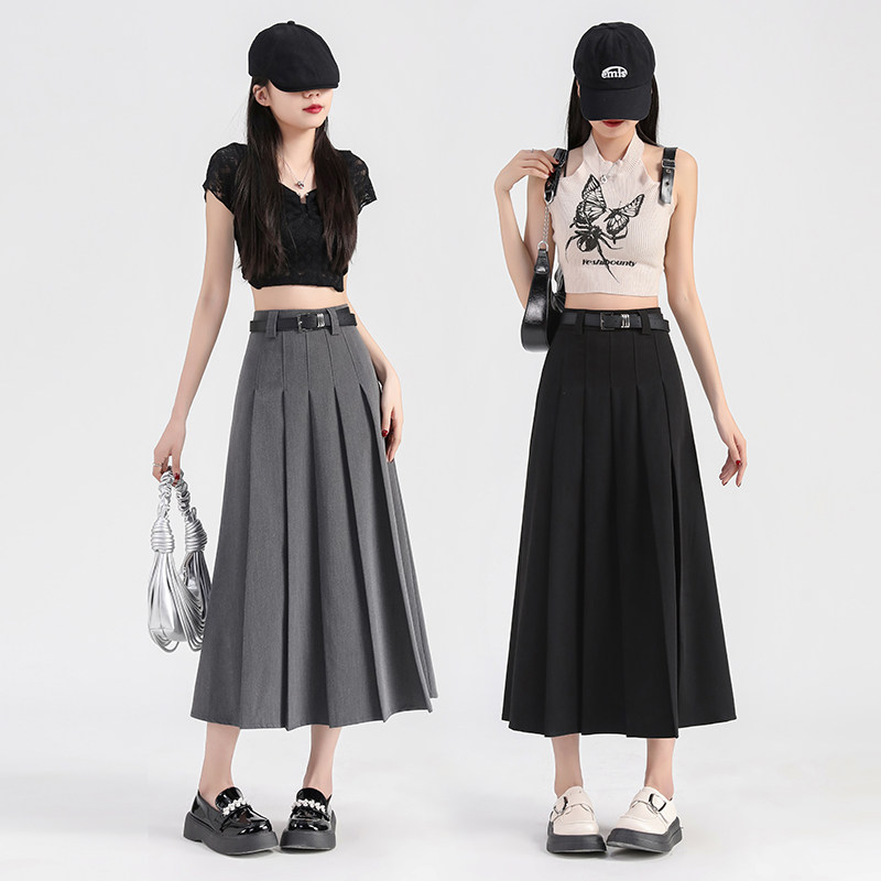 西装百褶半身裙女2026新款高腰垂感显瘦A字中长款松紧腰裙子
