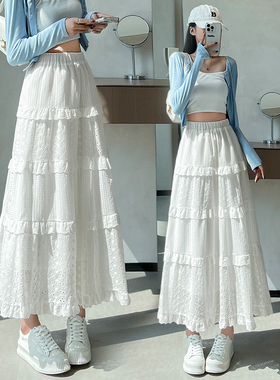 白色半身裙女长款蛋糕裙2025秋季高腰显瘦百搭气质A字长裙子