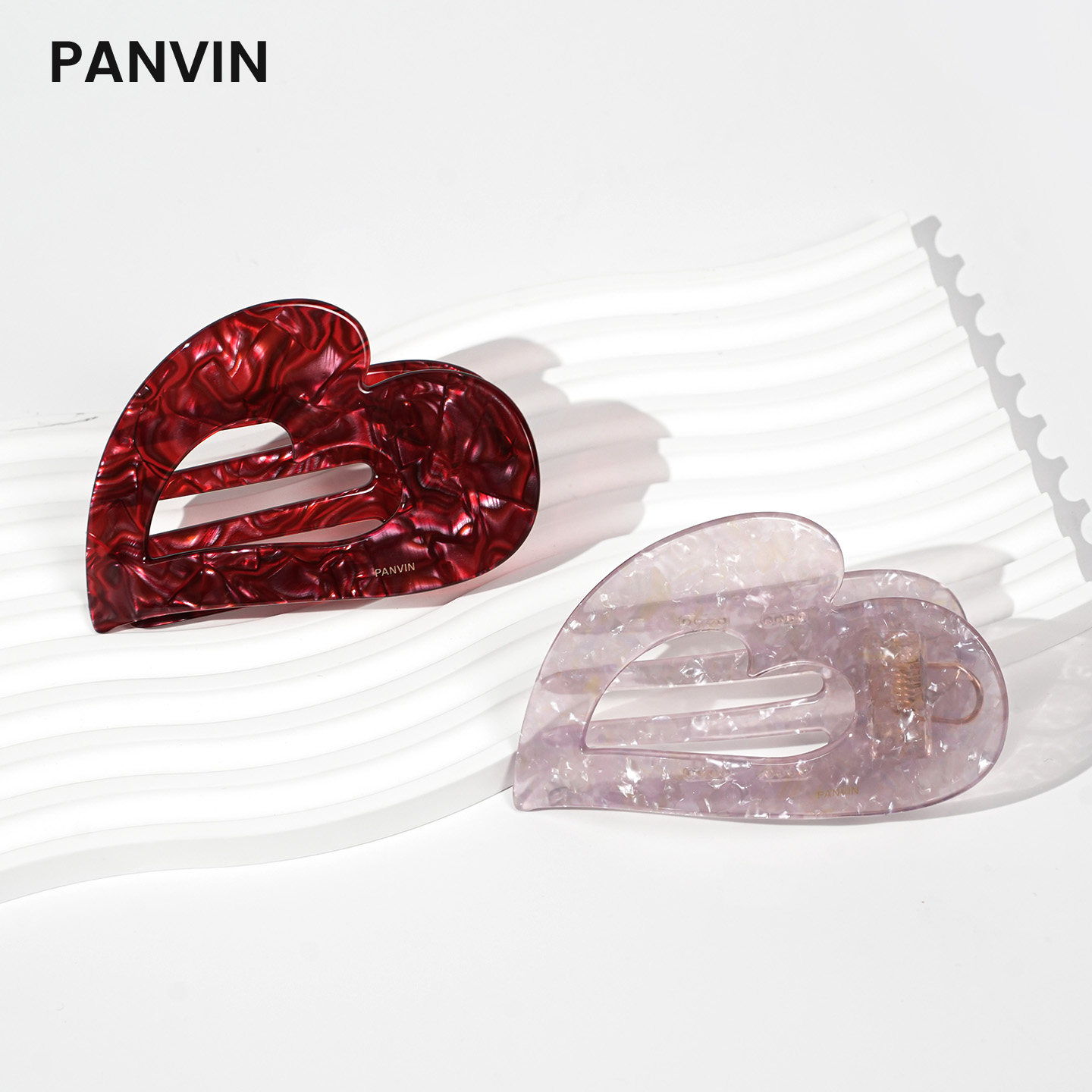 PANVIN桃粉眠爱心醋酸透明发圈