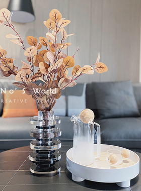 现代轻奢样板房间摆件组合售楼处会所酒店玄关全案水晶插花器托盘