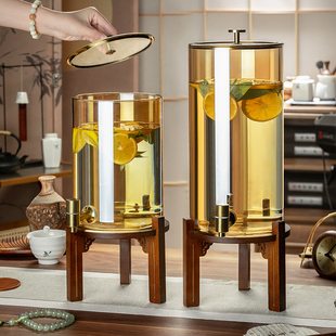 高颜值带龙头冷水壶玻璃泡饮料桶耐高温家用储水水果茶凉水瓶商用