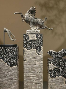 厂促新式禅意仿古祥饰q云中展示柱落地摆件家居饰品关室内客厅玄
