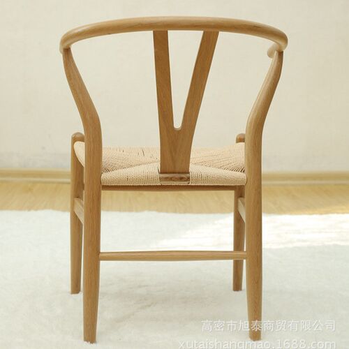 实木骨叉椅白橡木绳编Y椅 木骨架欧式实木餐椅咖S啡椅酒店餐椅