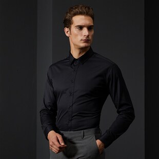 黑色衬衫男长袖修身免烫职业正装新郎伴郎结婚衬衣商务高端竹纤维