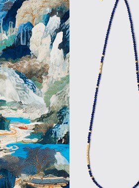 且欢青金级极细青金石串珠项链女新中式轻奢小众原矿绿松石锁骨链