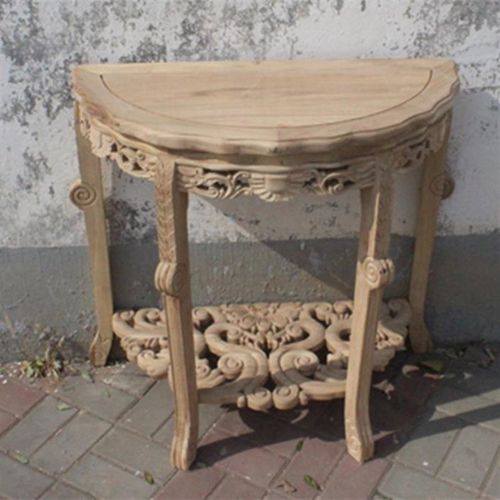 中式全实木半圆桌白茬北榆木仿古玄关桌白胚客厅靠墙供桌佛台装饰