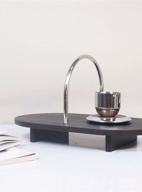 现代金属提手装饰摆件样板间书房酒店民宿侘寂风木质黑色托盘