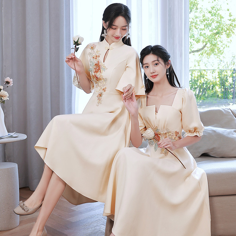 中式伴娘服2022夏季新款闺蜜装平时可穿结婚礼服小众高级感姐妹裙