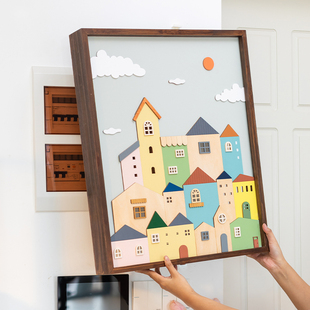 阿楹 创意室内家用电表箱遮盖装饰画原木法式轻奢客厅走廊墙遮挡