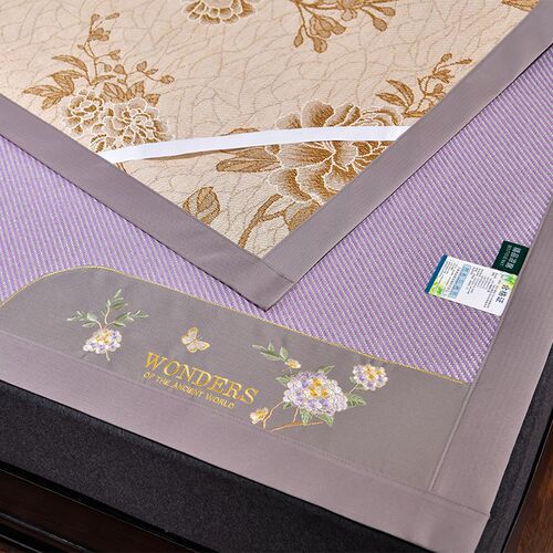 夏季高档刺绣双面提花冰丝藤席可机洗折叠单双人空调凉席子送包装