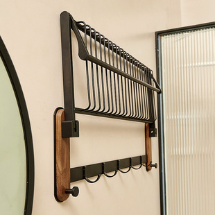 浴室置物架胡桃木浴巾架毛巾架免打孔卫生间挂厕所收纳架奶油黑色