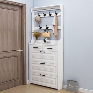 新款北欧超薄翻斗鞋柜家用进门口超窄高款带抽屉衣帽架门边收纳柜