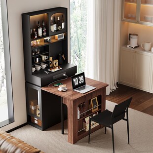 岛台餐桌一体可伸缩家用小户型可折叠厨房移动导台带插座吧台高柜